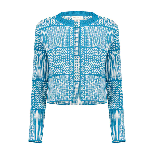 The Zuri | Fringeless - Teal & Ecru
