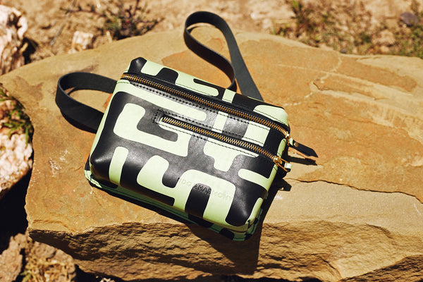 The Khaya Leather Waistbag - Green Kuba Print