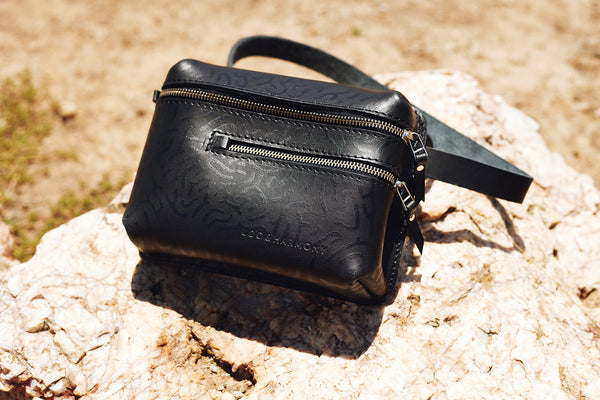 The Khaya Leather Waistbag - The Encounter Print - Black on Black